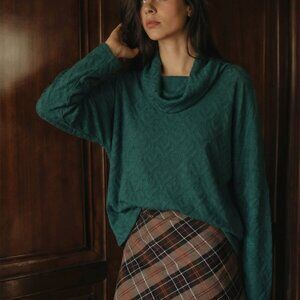 I.N. Studio Emerald Green Cowl Neck Sweater Soft Cozy Shirt New Petite M L
